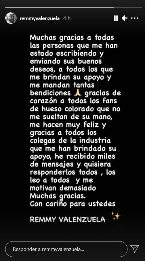 Publicación de Remmy Valenzuela en Instagram