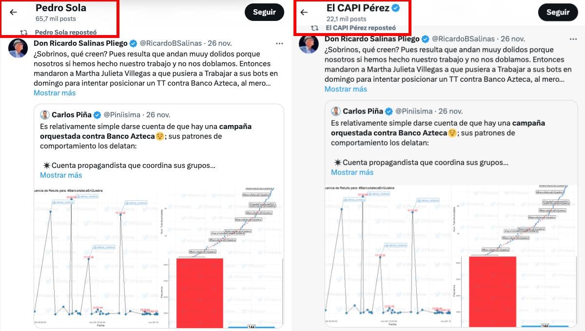 Capi Pérez y Pedro Sola también defienden a Banco Azteca