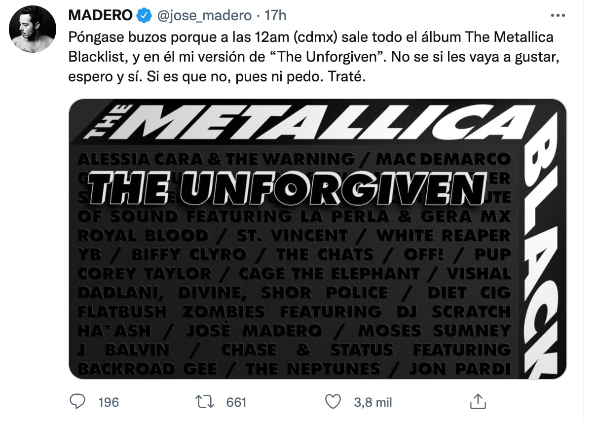José Madero lanza 'The Unforgiven' para 'The Metallica Blacklist'