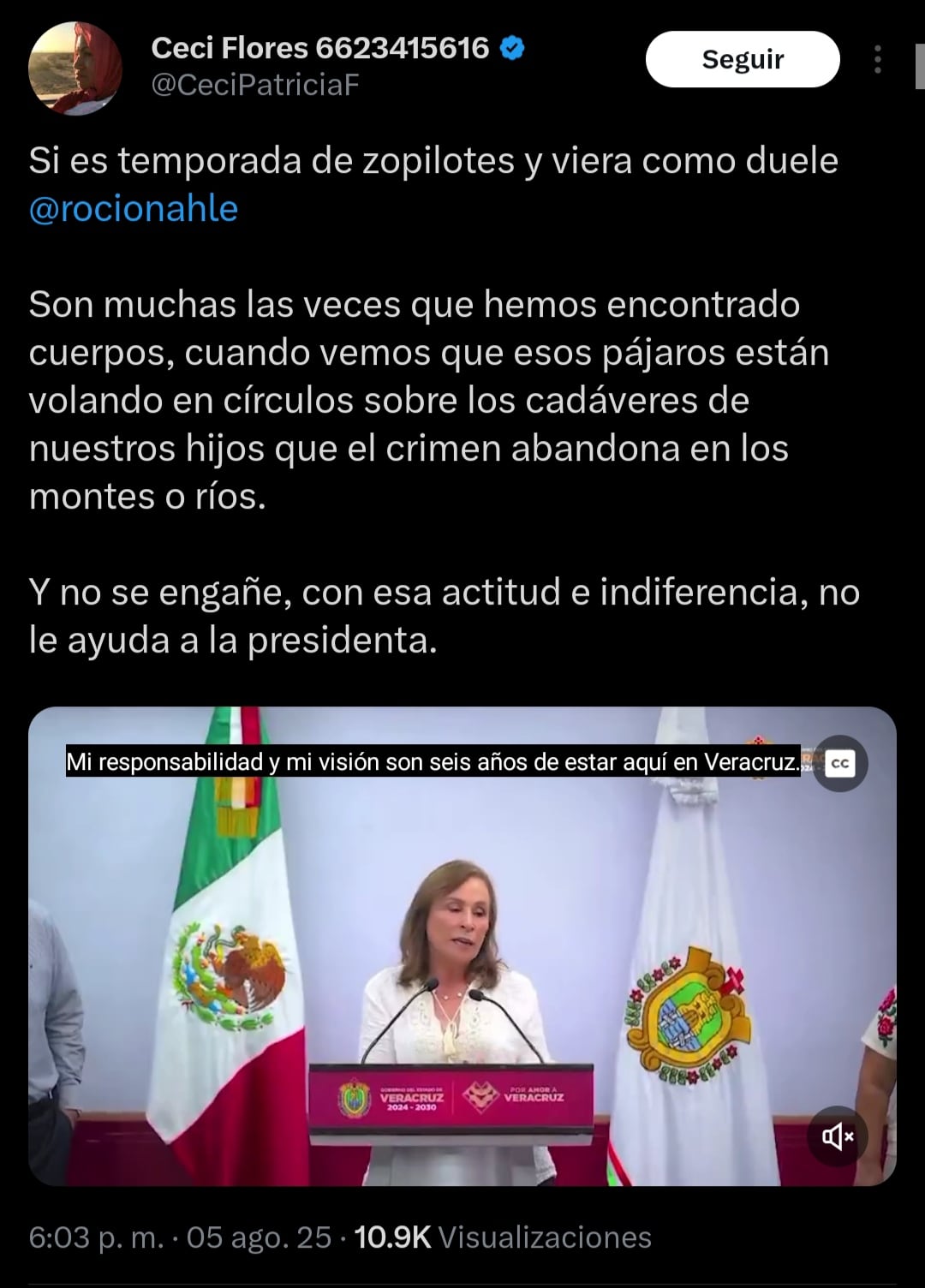 Ceci Flores le da la razón a Rocío Nahle sobre temporada de zopilotes.