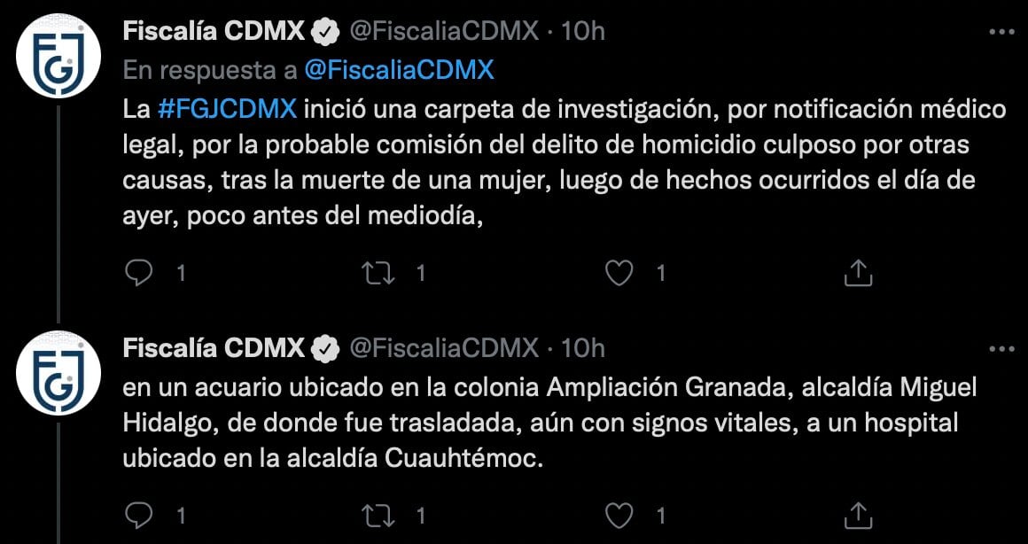 Tuit de la Fiscalía de CDMX