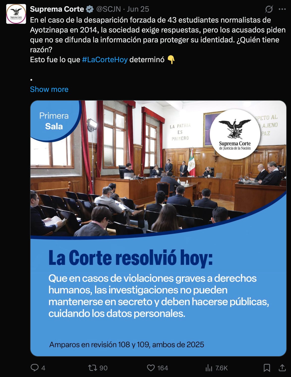 Comunicado SCJN sobre caso Ayotzinapa