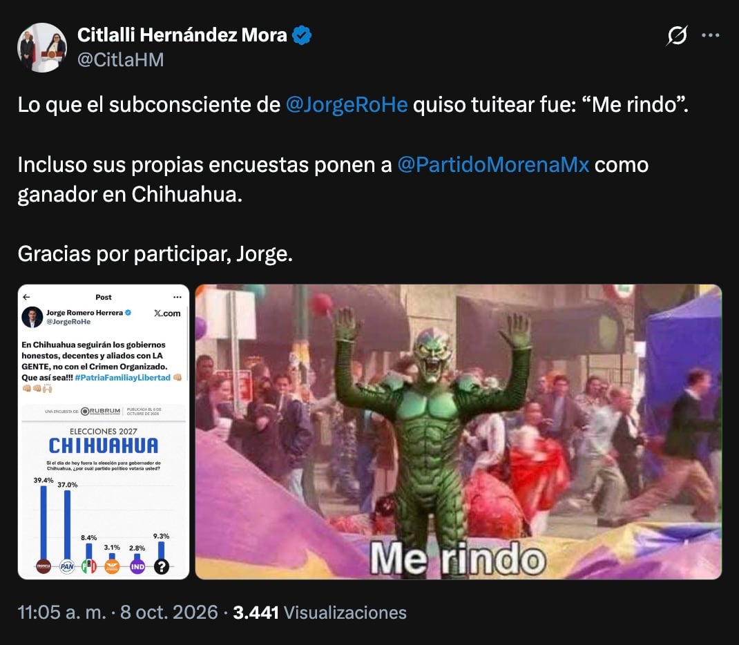 Morena se burla del PAN y presume ventaja rumbo a la gubernatura de Chihuahua