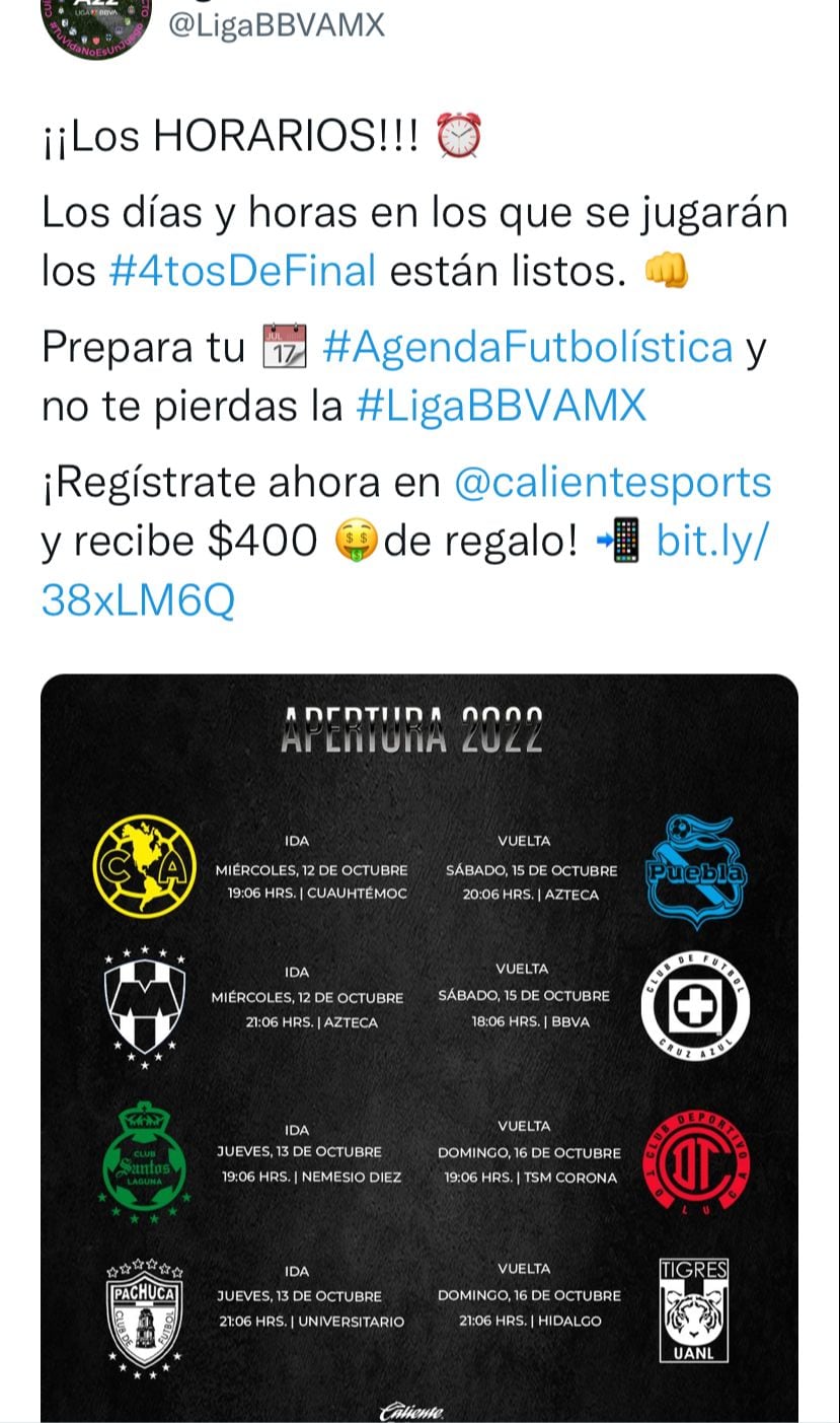 Estos son los días y los horarios del arranque de la Liguilla del Apertura 2022.