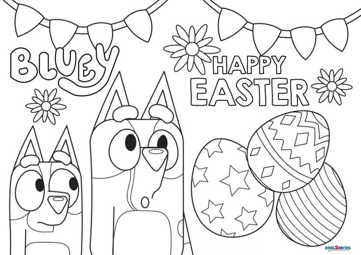 Dibujos de Bluey de Pascua con Bingo