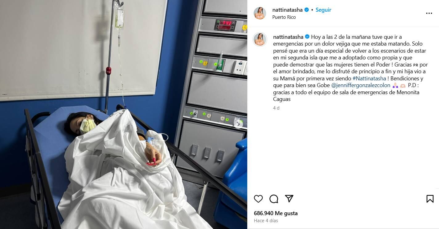 Natti Natasha fue hospitalizada el pasado 2 de enero