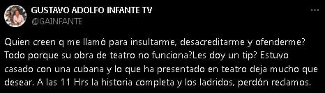 Gustavo Adolfo Infante dice que Juan Osorio lo insultó por criticar Aventurera.
