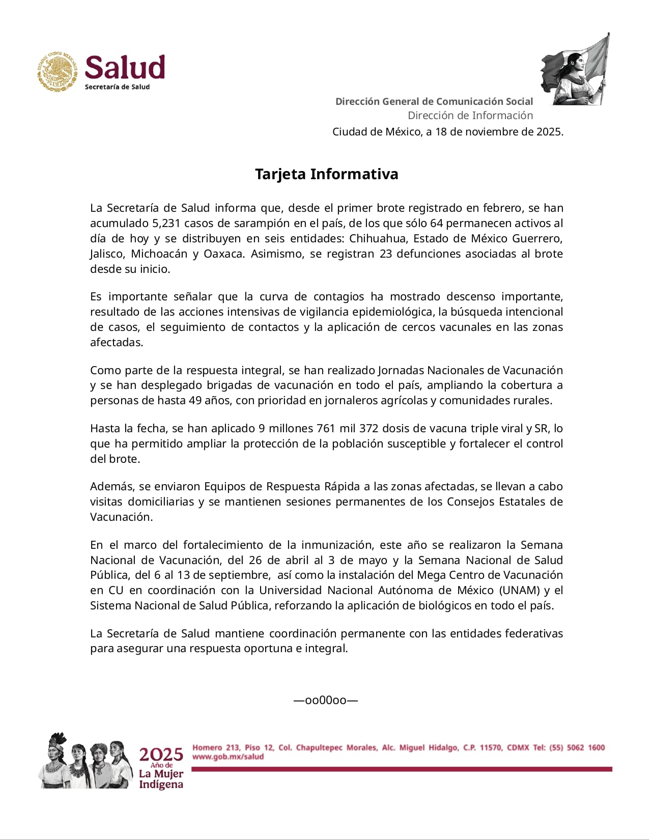 Sarampión en México va a la baja