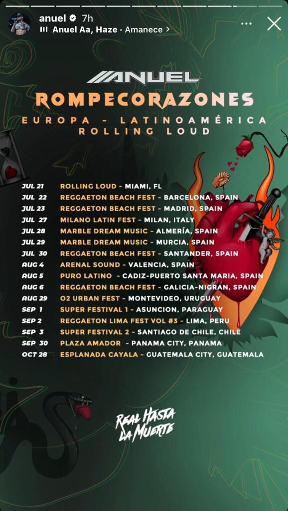 Anuel AA sigue sus pasos y factura con su nueva gira “Rompecorazones”