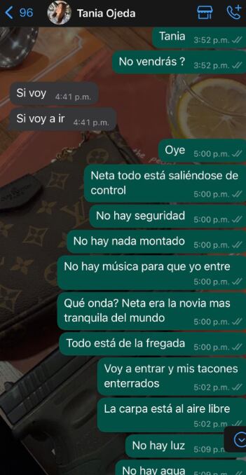 Mensajes entre la novia y la planificadora