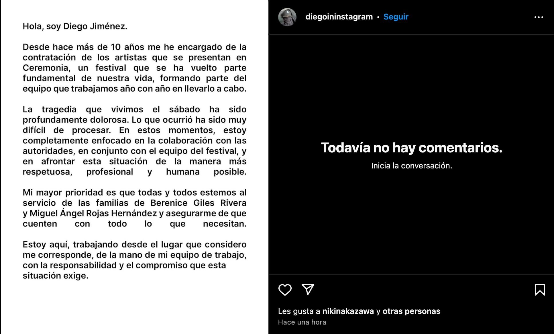 Diego Jiménez Labora reaparece en Instagram