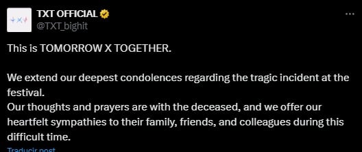 Mensaje de apoyo a las víctimas de Axe Ceremonia 2025