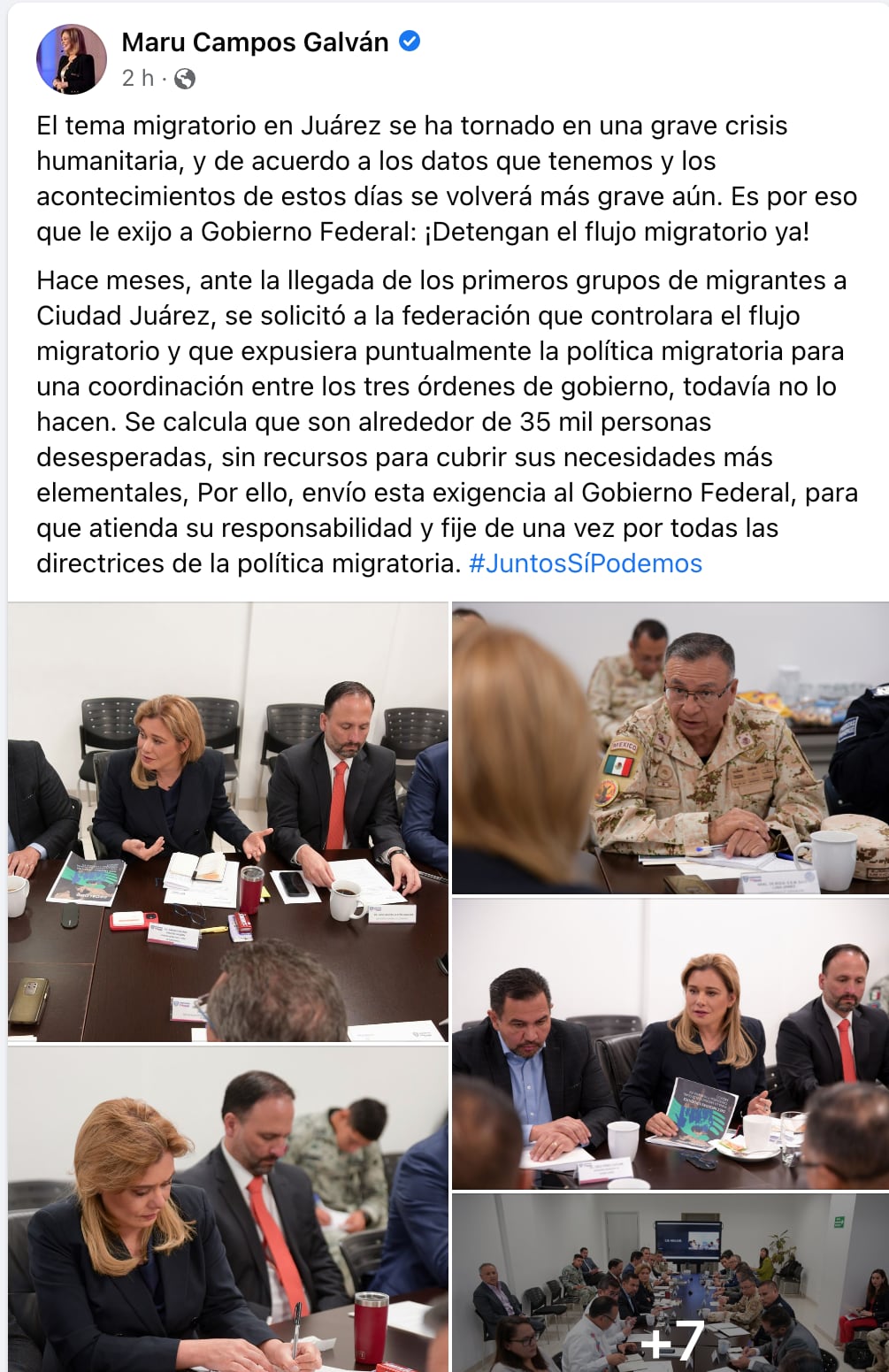 La gobernadora de Chihuahua exige al Gobierno Federal detener el flujo migratorio