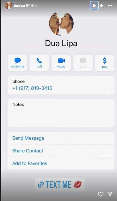 ¿Dua Lipa publicó su número telefónico?