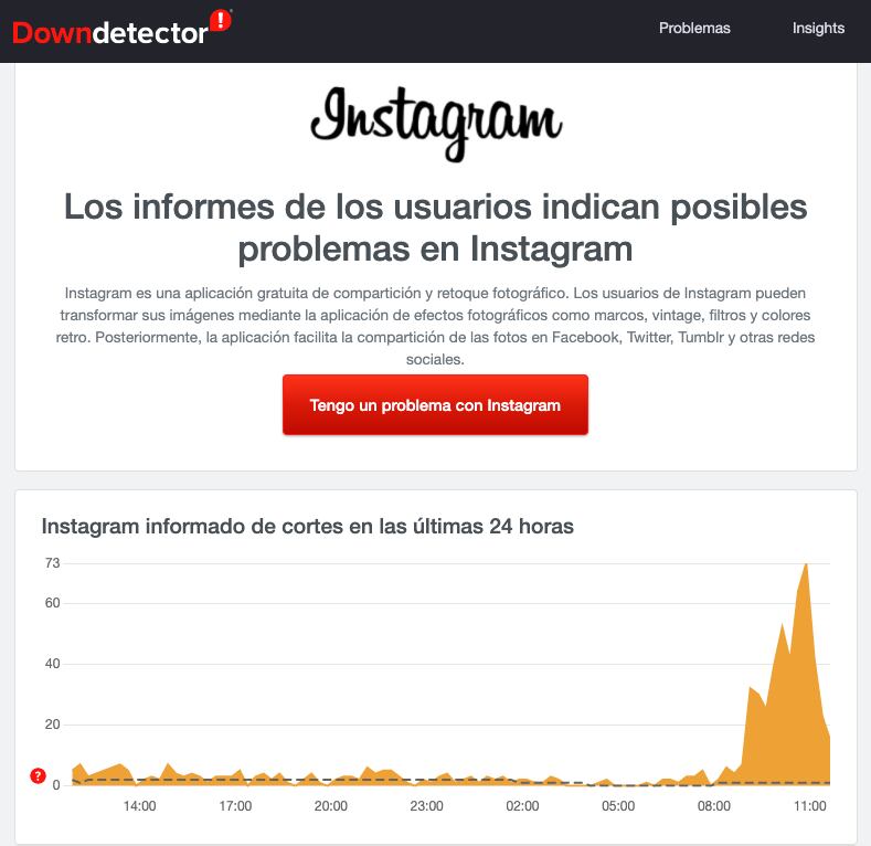 Usuarios reportan caída de Instagram