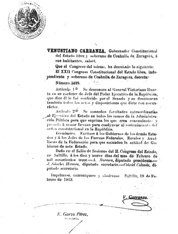 Decreto por el que se crea el Ejército Mexicano