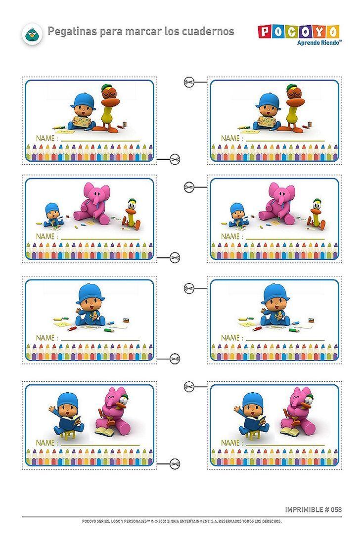 Plantillas de etiquetas escolares de Pocoyó