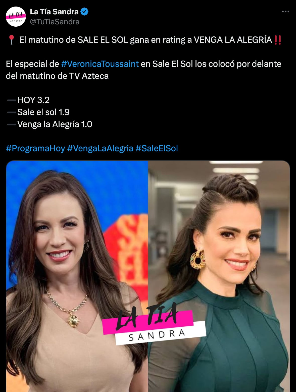 Verónica Toussaint logró que Sale el sol tuviera el rating más alto en años