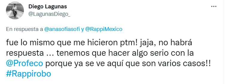 Tuit de queja ante Rappi