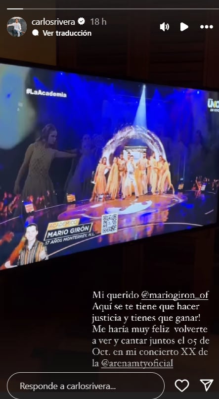 Carlos Rivera quiere que Mario Girón gane La Academia 2024