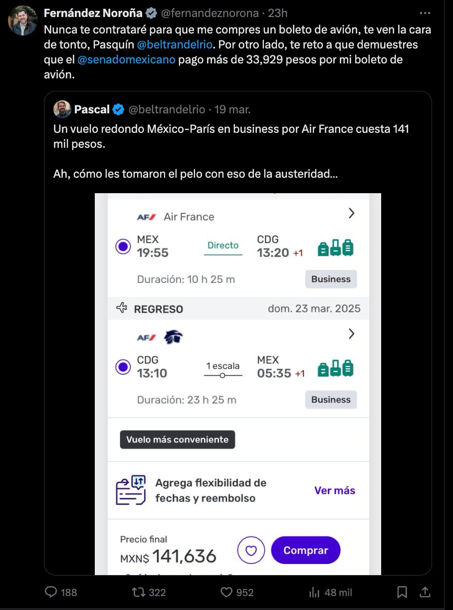 ¿Cuánto costó el boleto de Gerardo Fernández Noroña a Francia?
