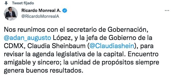 Tuit de Ricardo Monreal