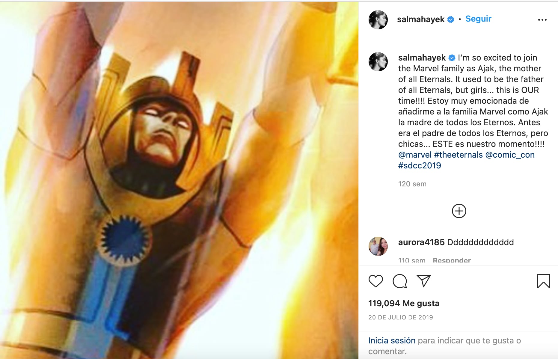Ajak, personaje que interpreta Salma Hayek en 'Eternals'