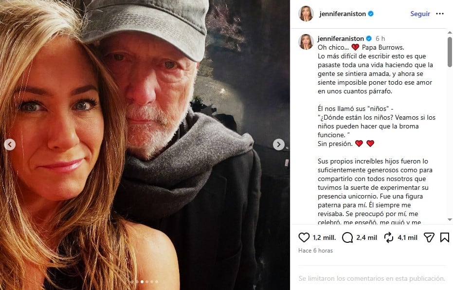 Jennifer Aniston recuerda a James Burrows y cómo los mimó en Friends