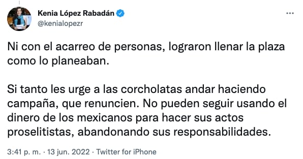 Kenia López Rabadán exige que "presidenciables" de Morena renuncien