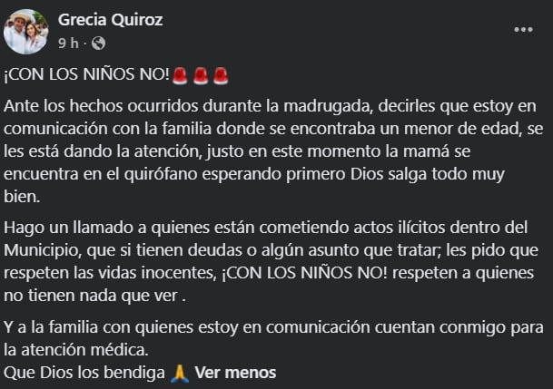 Grecia Quiroz condena ataque del CJNG que dejó lesionado a un menor
