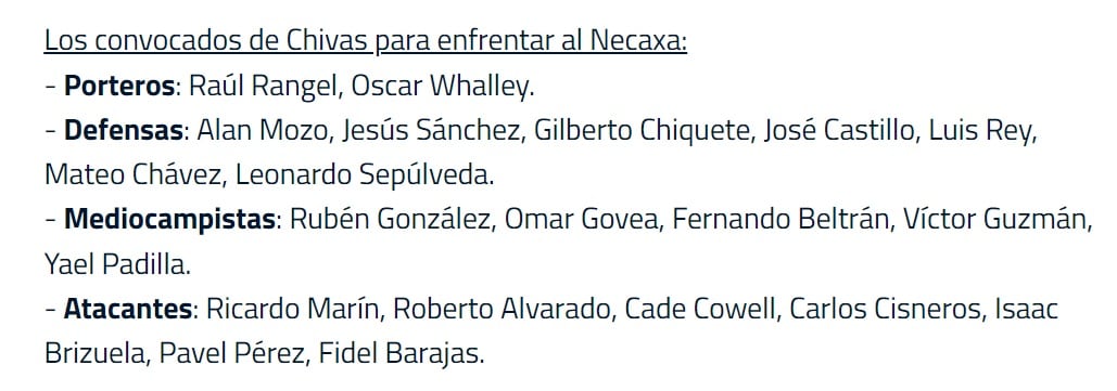 Convocados de Chivas