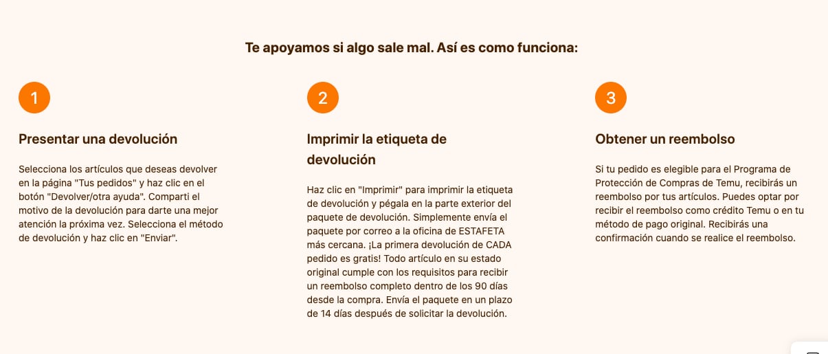 Temu tiene un programa de protección para sus compras en línea