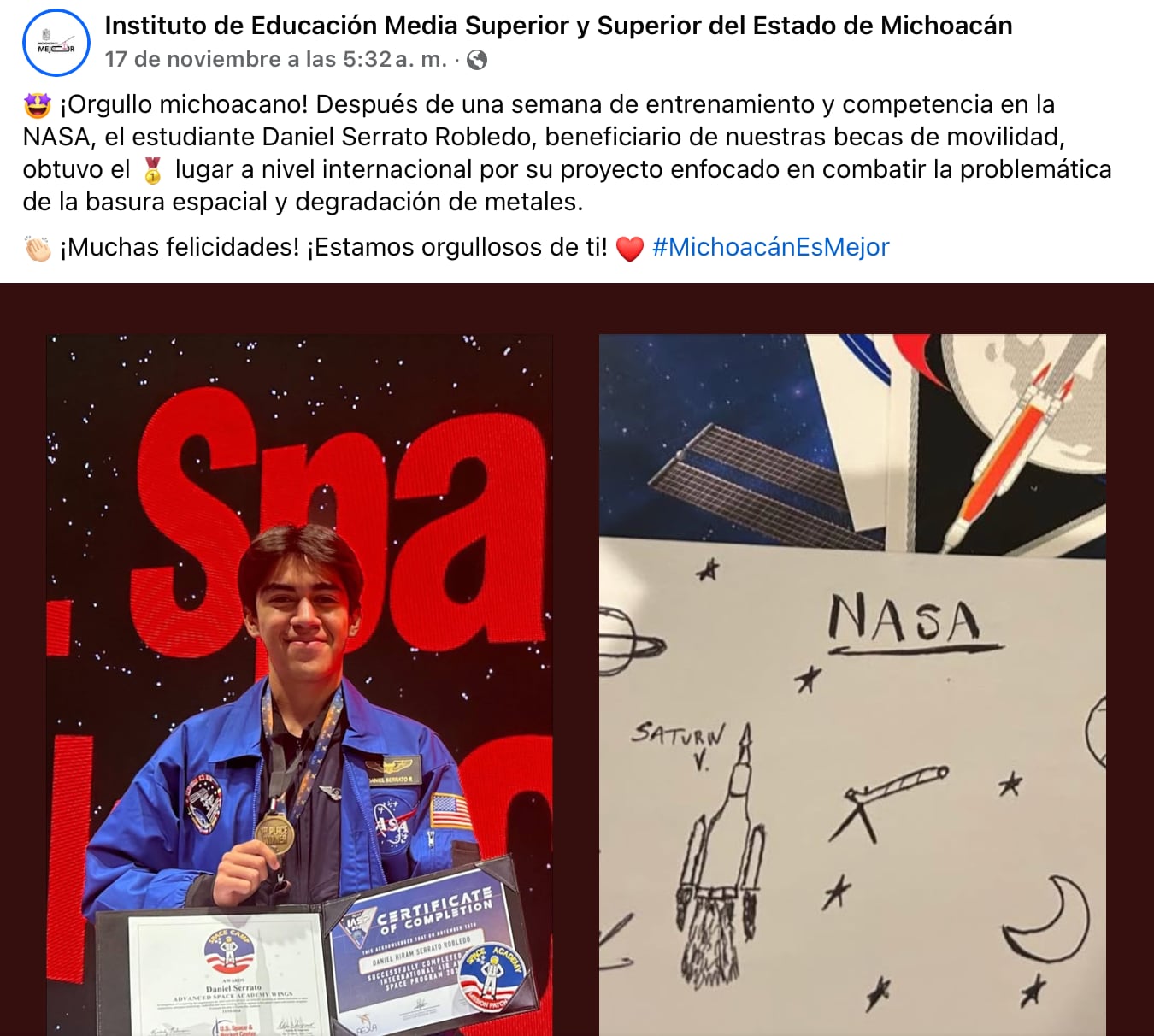 Daniel Serrato Robledo, mexicano ganó primer lugar en concurso de la NASA