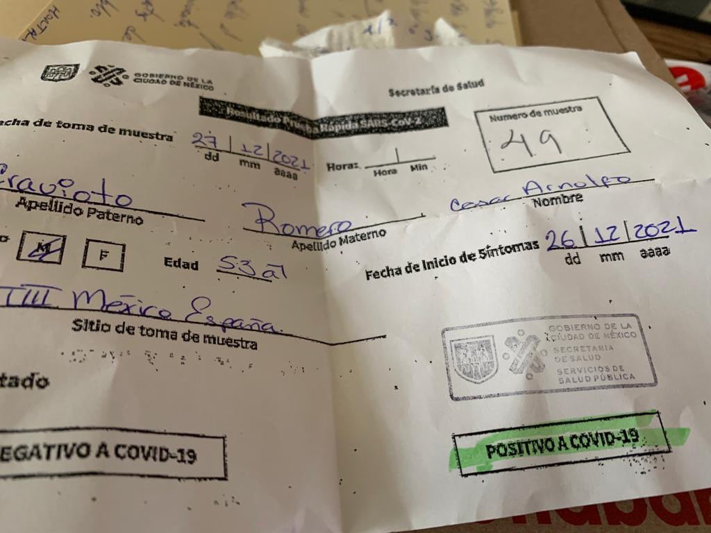 Prueba de Covid-19 de César Cravioto