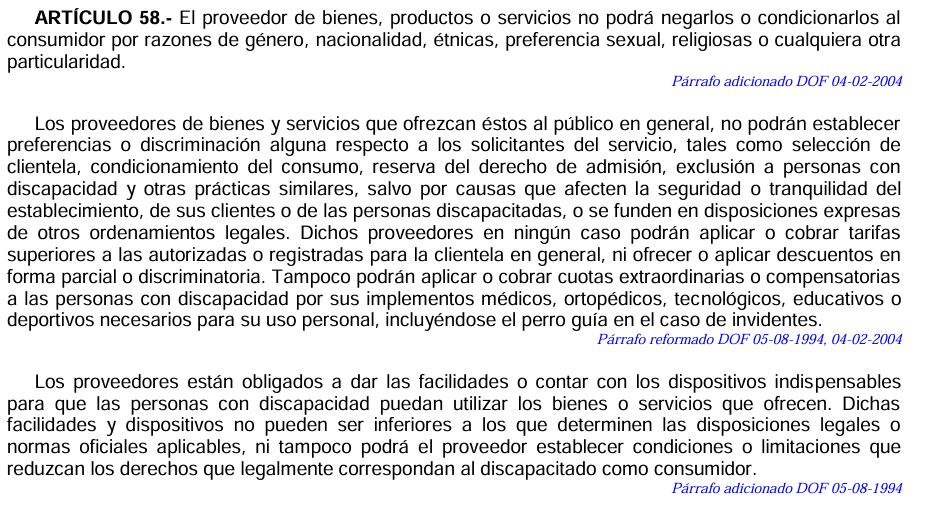 Artículo 58 de Ley Federal de Protección al Consumidor