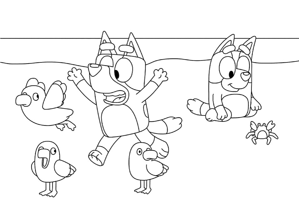 Dibujo de Bluey: playa