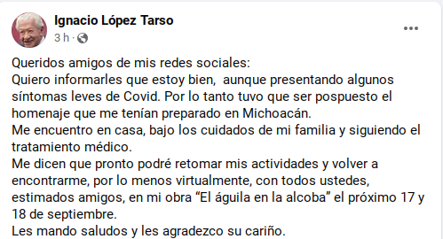 Ignacio López Tarso padece Covid-19