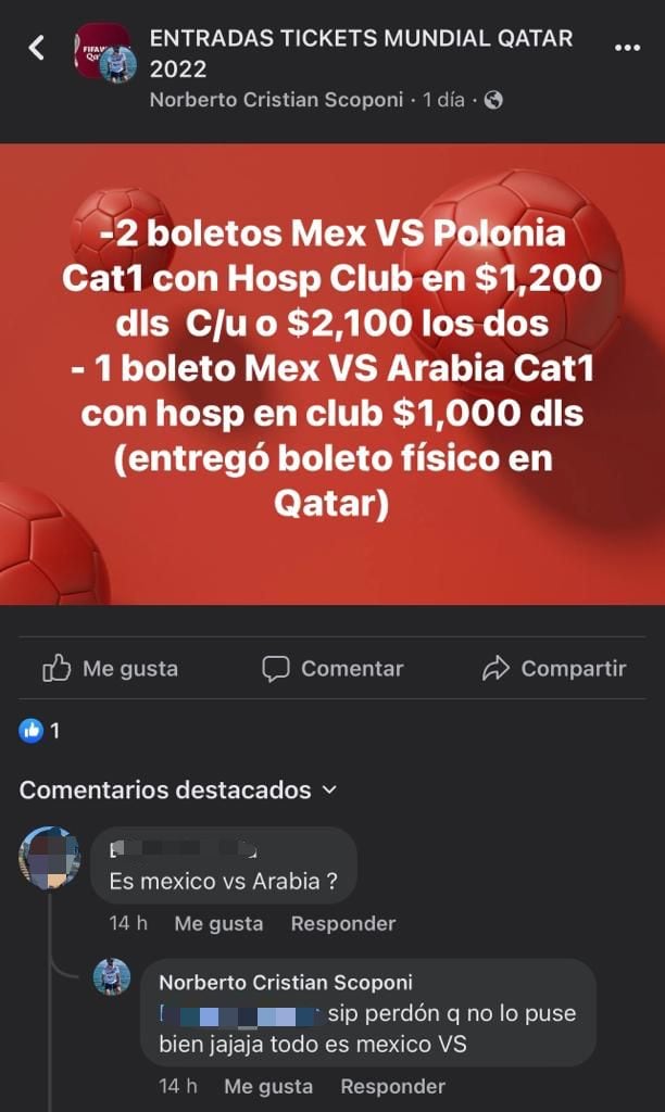 Cristian Scoponi revende boletos en Qatar 2022