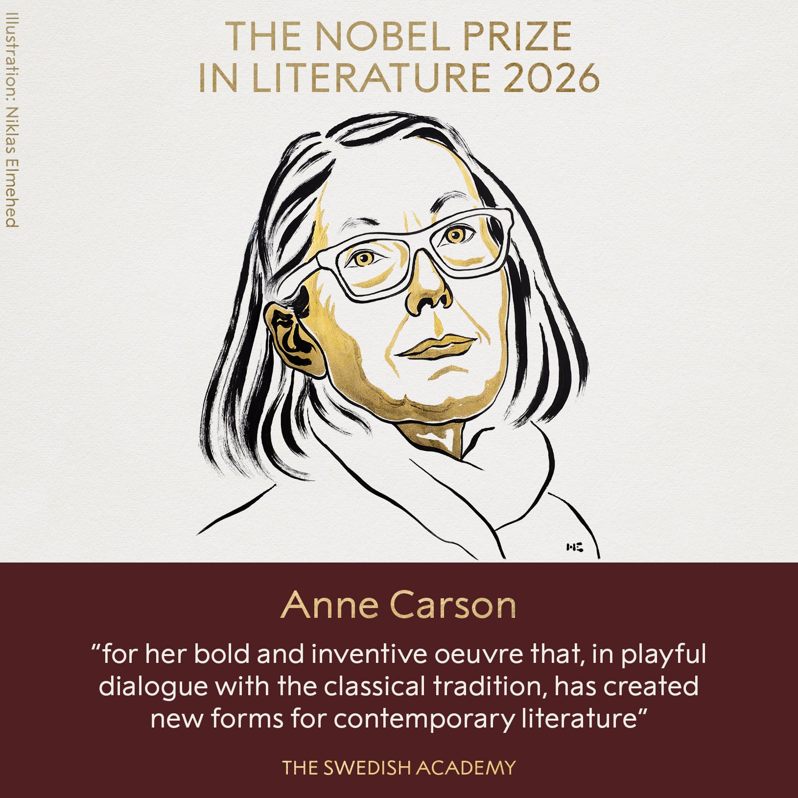 Anne Carson gana el Premio Nobel de Literatura 2026