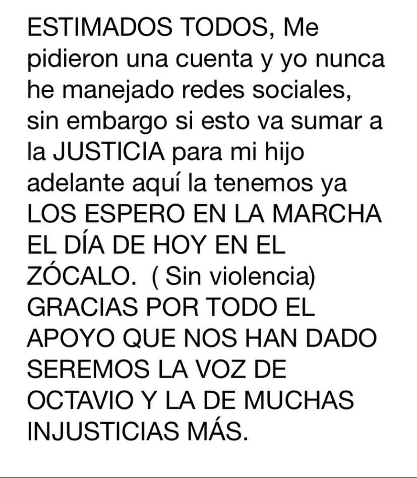 Comunicado del padre de Octavio Ocaña
