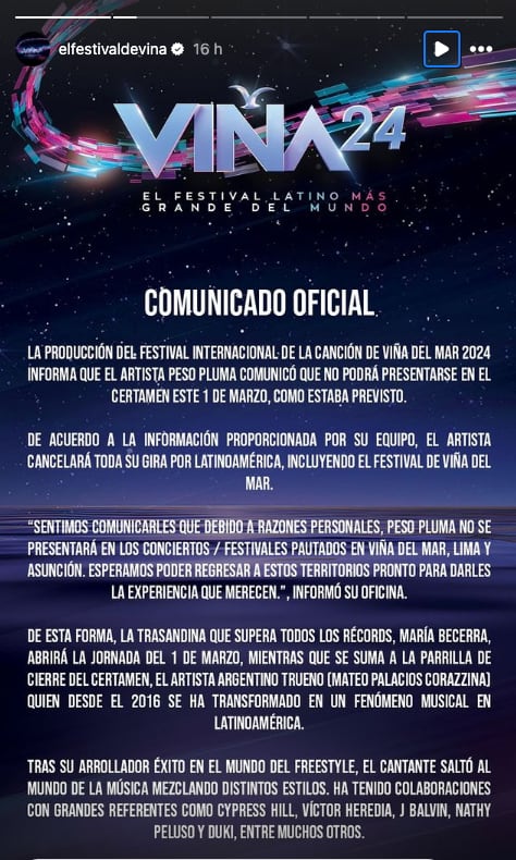 Viña del Mar confirma que Peso Pluma no se va presentar