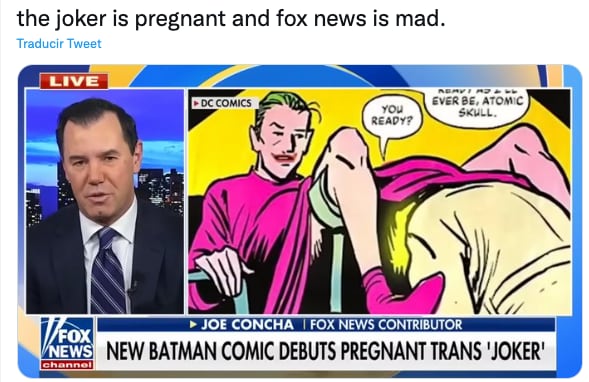 Joker embarazado exhibe transfobia en Fox News