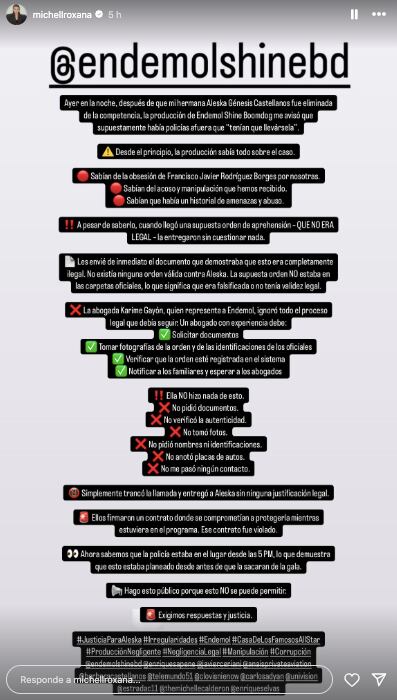 Michell Roxana Castellanos asegura que detención de Aleska Génesis es ilegal