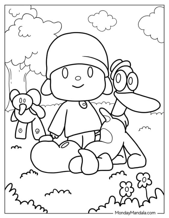 Dibujos de Pocoyó con temática del Día del Niño para colorear