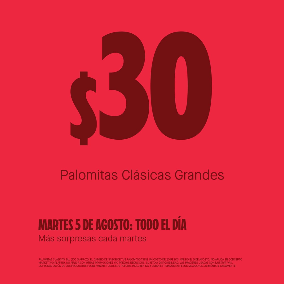 Cinemex palomitas a 30 pesos