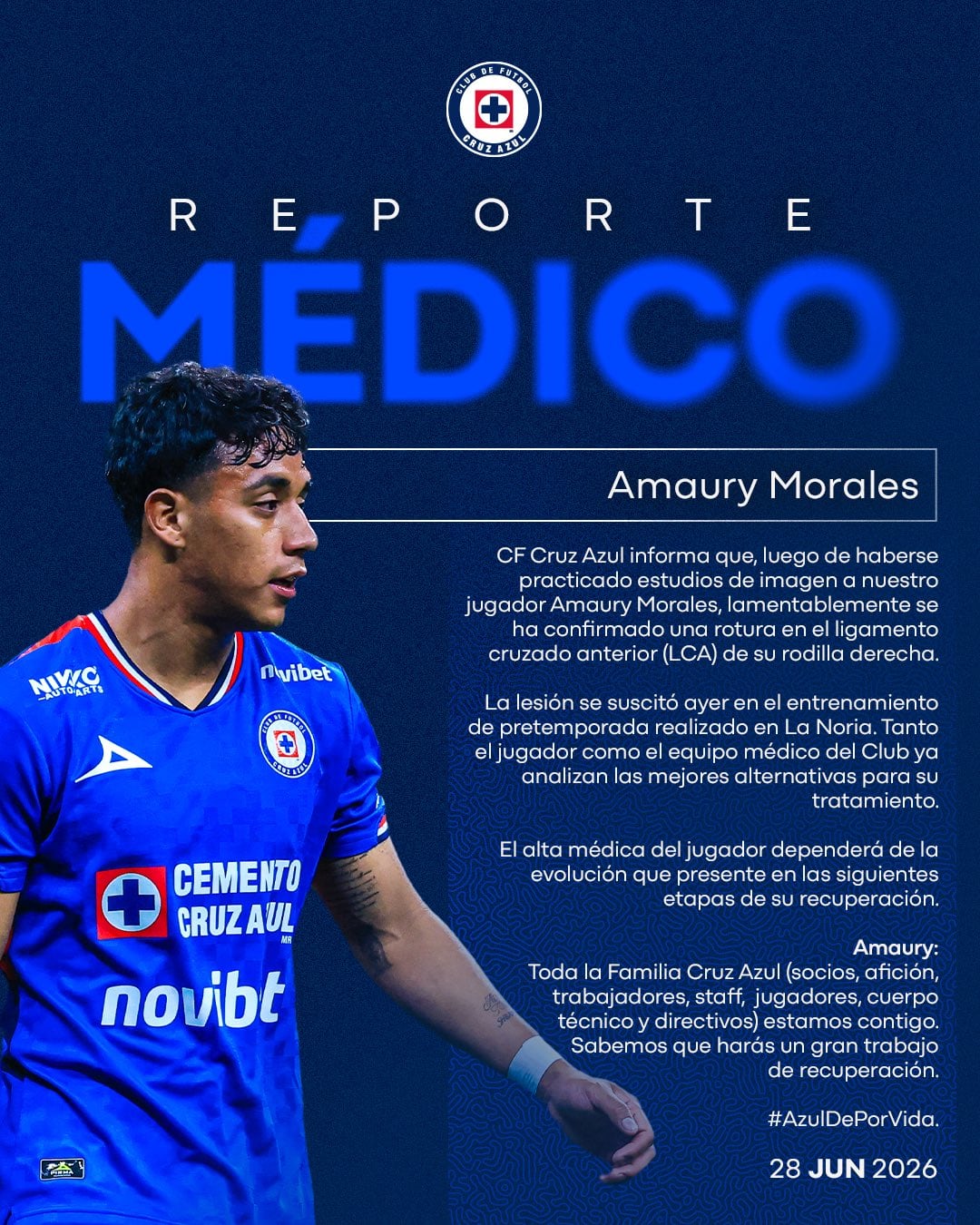 Cruz Azul informó los detalles de la lesión de Amaury Morales