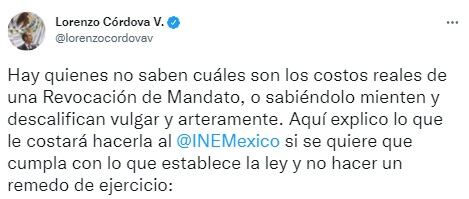 Lorenzo Córdova sobre costo de la revocación de mandato
