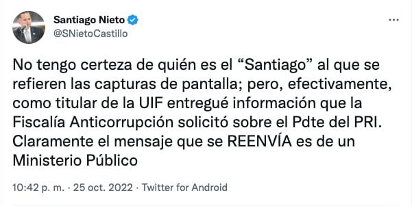 Santiago Nieto niega estar involucrado en el caso de Ricardo Monreal y Alejandro Moreno