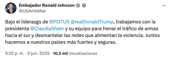 Embajada de Estados Unidos presume trabajo en equipo de Claudia Sheinbaum y Donald Trump