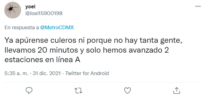 usuario reporta falla en línea A del METRO CDMX/Twitter
